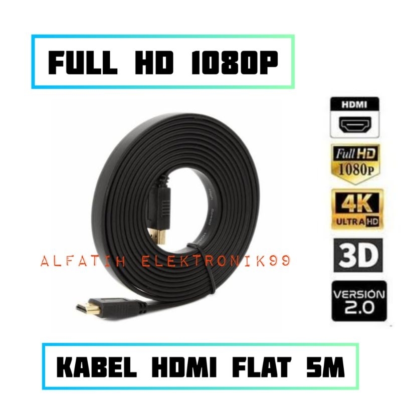 KABEL HDMI FLAT MALE TO MALE 5 METER VERSI 1.4 1080P