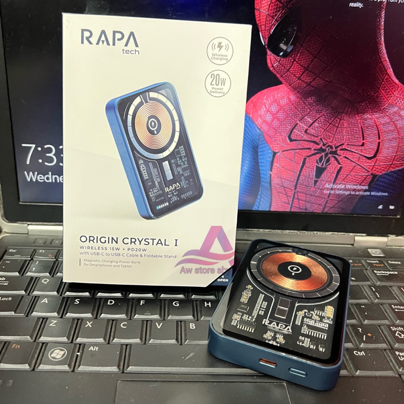 RAPAtech CRYSTAL POWERBANK WIRELESS 15W+PD20W FAST CHARGE POWERBANK TRANSPARANT EXCLUSIVE ORIGINAL