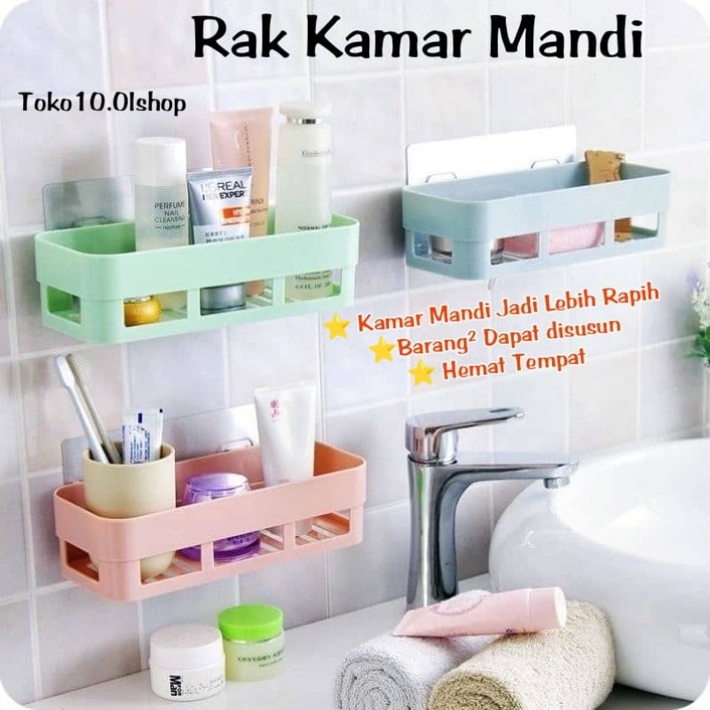 RAK TOILET PLASTIK DINDING TEMPEL || RAK DAPUR PENYIMPANAN BOTOL ⭐ Toko10 ⭐