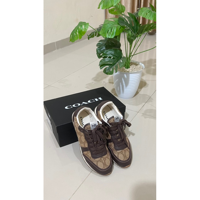 BARU ORIGINAL 100% BUTIK COACH SEPATU SNEAKER COACH SIGNATURE COKLAT BAHAN KULIT ASLI