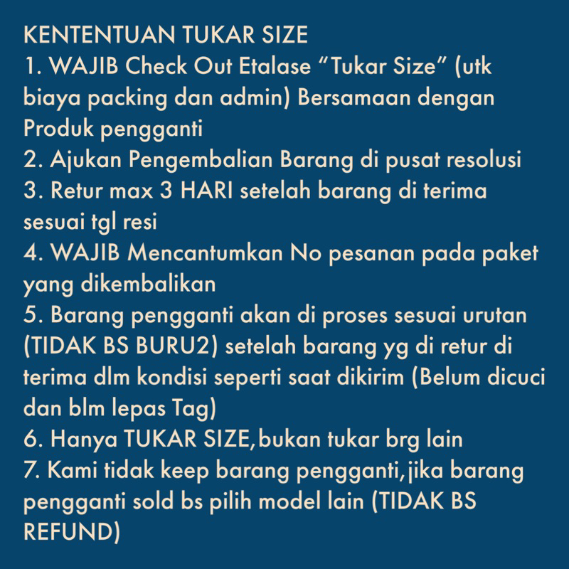 Tukar Size/ Ganti Ukuran