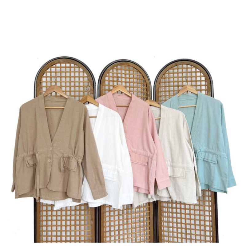 Tamstore Blazer Wanita Linen Aoki Outer Korean Style Kancing Depan Tali Serut