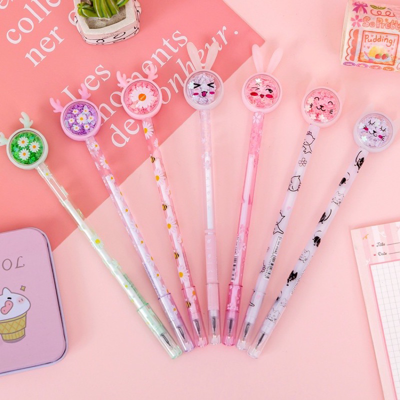 Pena Pulpen Pena GLITER Gel Motif Karakter Kelinci Lucu / Bolpen Gel / Pena Telinga Kelinci / Pulpen Gel 0.5mm / Stationery Sekolah