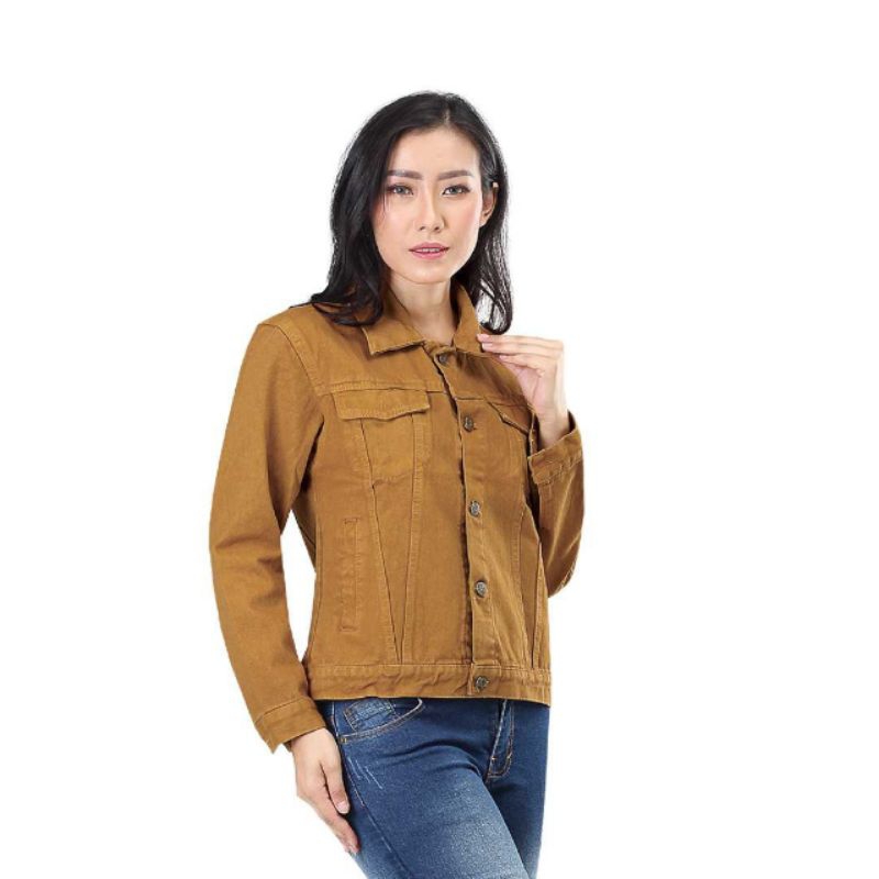 JAKET JEANS WANITA Atasan Jins Cewek Coklat FNI 247