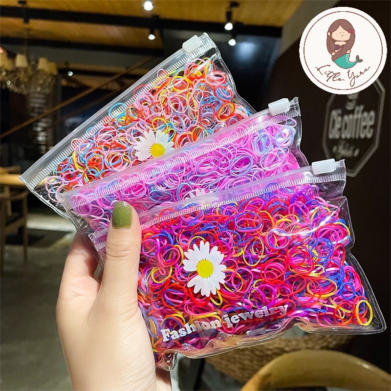 LITTLE YURA - 500 pcs (GRATIS POUCH) Ikat Rambut Jepang Bahan Karet Kuat