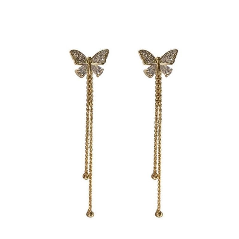 ANT-07 anting rumbai kupu mutiara panjang party earrings korea