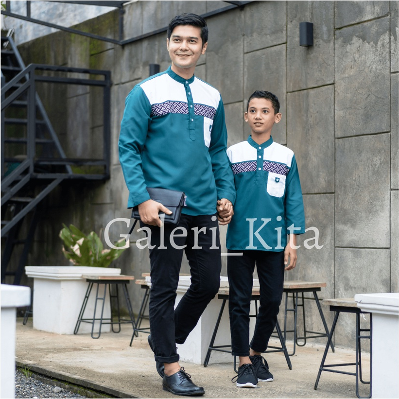 Baju Koko Lengan Panjang Couple Ayah Anak Pria Dewasa Bahan Katun Adem Tebal Terlaris Bisa COD Warna Putih Hitam Biru Navy M L XL XXL Jumbo