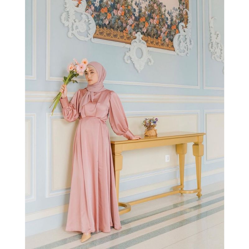 (NEW) AMIRA Dress - Baju Gamis Satin Maxmara Silk Dress Remaja Wanita Perempuan Ibu Muslim Muslimah 