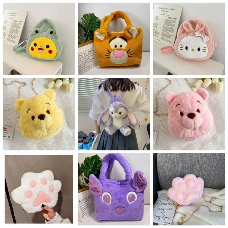 Tas Stellalou Anak Cute Tas Selempang Sling Bag Boneka Kartun Bulu Tas Anak Tas  Kepribadian Kartun