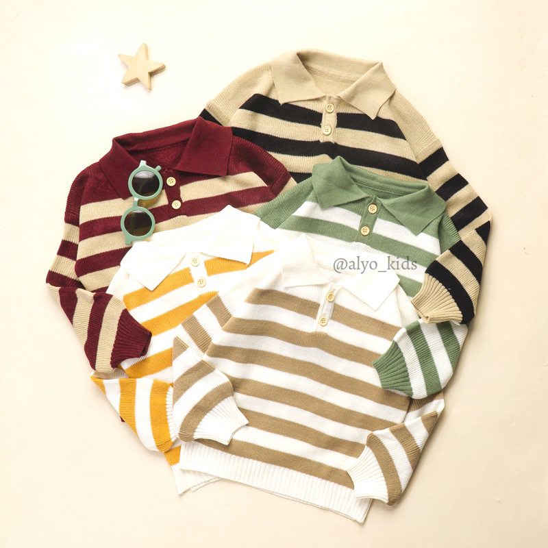 [ALYO] Polo Stripe Knit / Polo knit anak / Polo Unisex kids