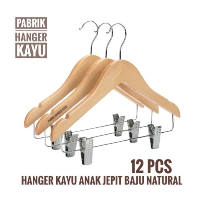 HANGER JEPIT BAJU ANAK 12 PCS NATURAL