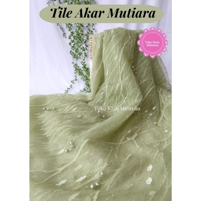 KAIN TILE TULLE AKAR MUTIARA GLITER MURAH