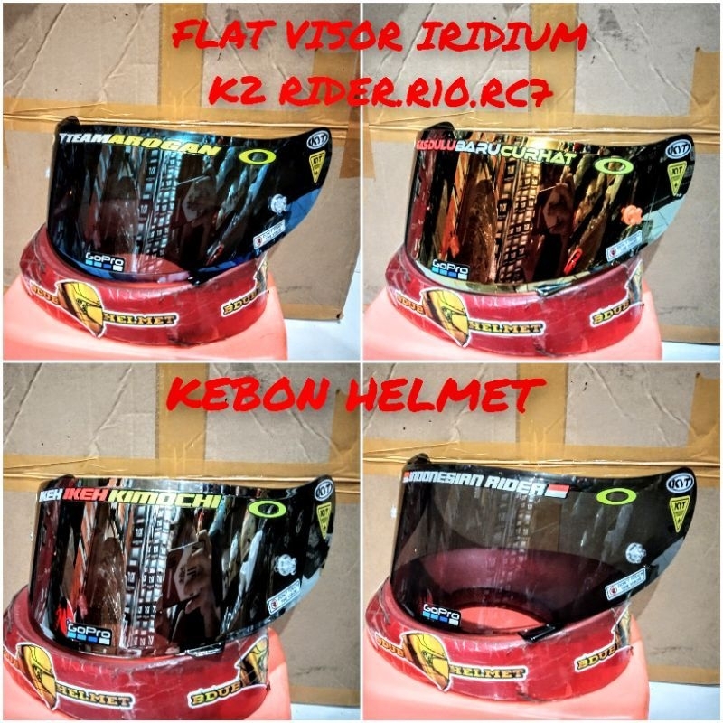 flat visor iridium blue / Silver / Gold / tear off post pnp helm kyt r10/kyt rc-7/ k2R stiker visor