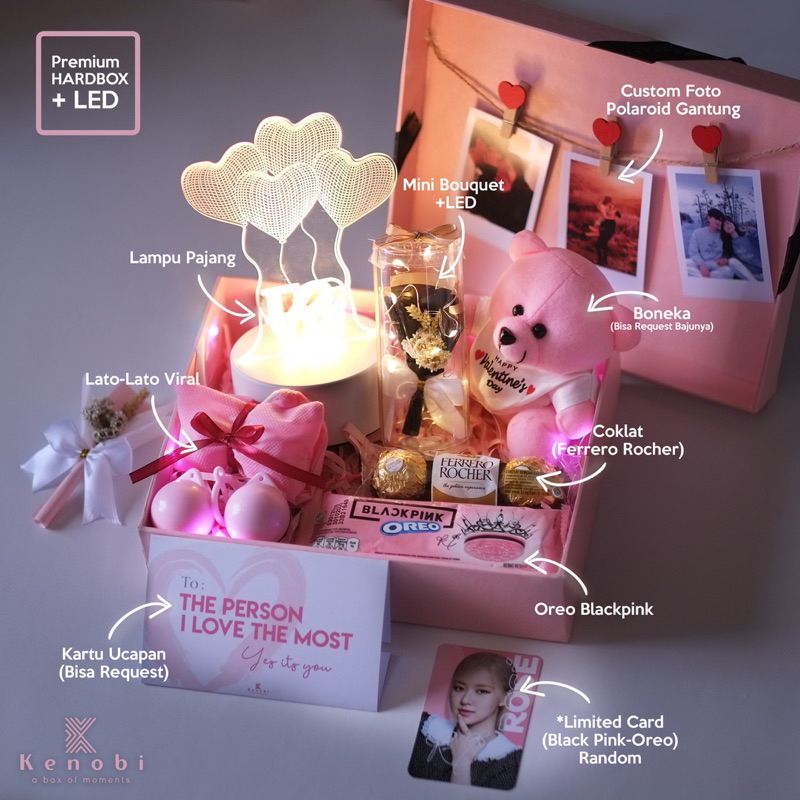 KADO HAMPERS VALENTINE / ANNIVERSARY / WISUDA / ULANG TAHUN BIRTHDAY / Cokelat Valentine / Lampu tidur / Articial flower / Mini bouquet /Lato Lato/Oreo blackpink/Ferrero rocher/foto polaroid/ Boneka Valentine/ BungaValentine