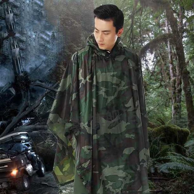 Jas Hujan Ponco Motif Loreng Tentara Camouflage Rain Coat