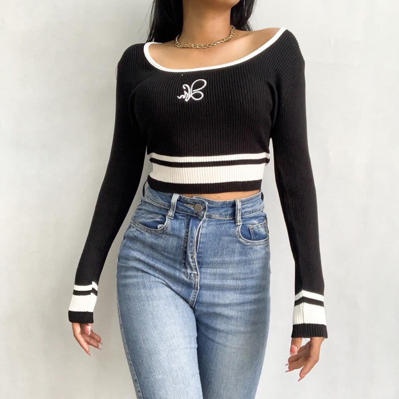 [LUXE.DLABEL] - E97 TOP [ Atasan Rajut Wanita Atasan Rajut Import wanita Atasan lengan panjang rajut Kaos wanita Vest wanita Atasan Wanita Atasan Halter tank Korea wanita Korean top Croptop Croptee Atasan perempuan Top premium quality]