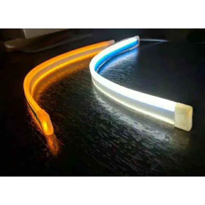 lampu Alis LED slim alis DRL fleksibel waterproof 12V ukuran 30cm 2 mode senja welcome sen running kuning untuk motor mobil