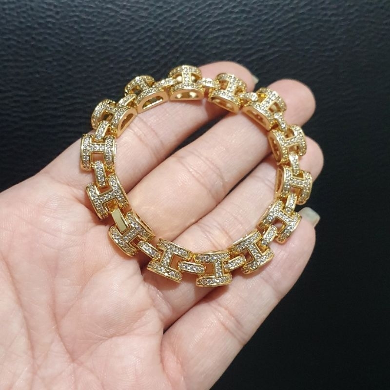 Gelang Titanium Asli Branded band  full mata tanam mirip emas asli Rantai Anti Karat Anti Alergi Stainless Steel Premium TP-05
