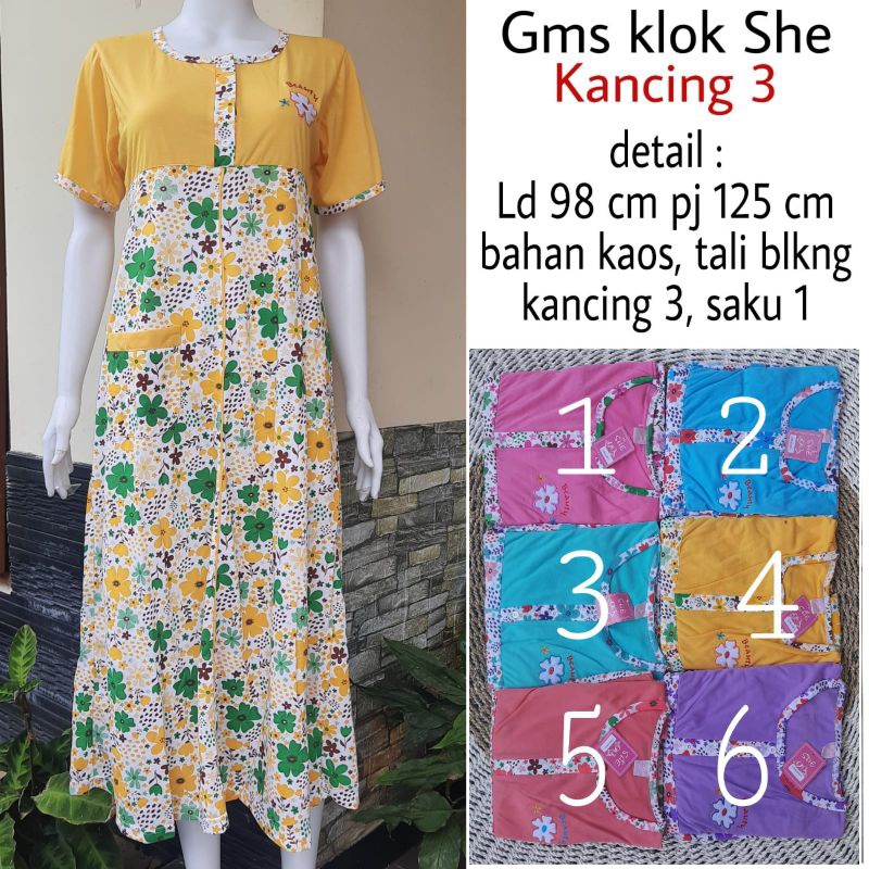 Daster kaos panjang klok lengan pendek SHE Longdress