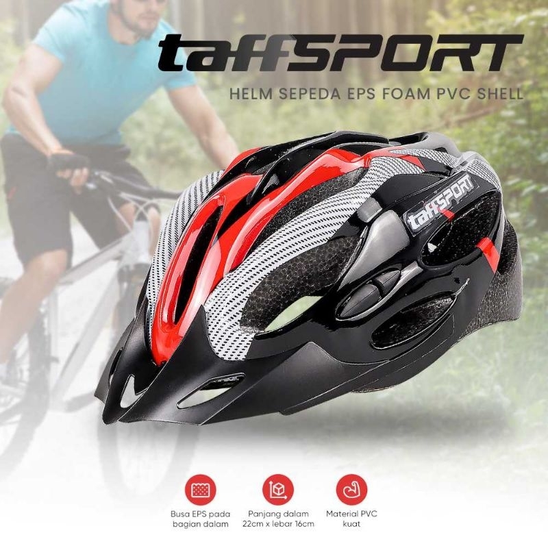 TaffSPORT Helm Sepeda Gunung Dewasa Ringan Dengan Ventilasi Udara Unisex EPS Foam PVC Shell