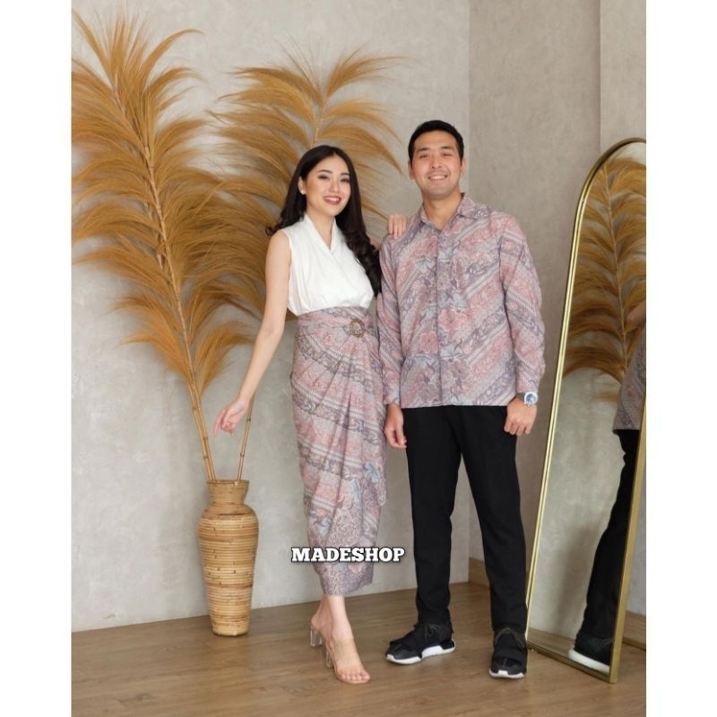 Couple pria wanita rok lilit batik kebaya/couple kemeja batik panjang couple kebaya keluarga couple sarimbit couple kebaya tunagan motif soft blue/soft pink vol 1