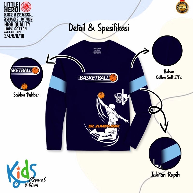 Baju Kaos Anak Laki Laki Cowok Lengan Panjang Little Hero Usia 2 3 4 5 6 7 8 Tahun