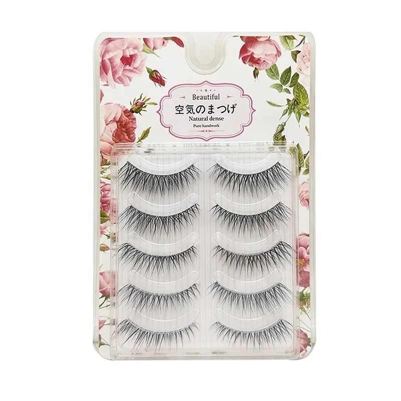 F118 - 5PASANG Natural Long Wispies Cross False Eyelashes Handmade Soft Transparent Band Eyelashes Makeup 3D Lashes Extension Eyelash