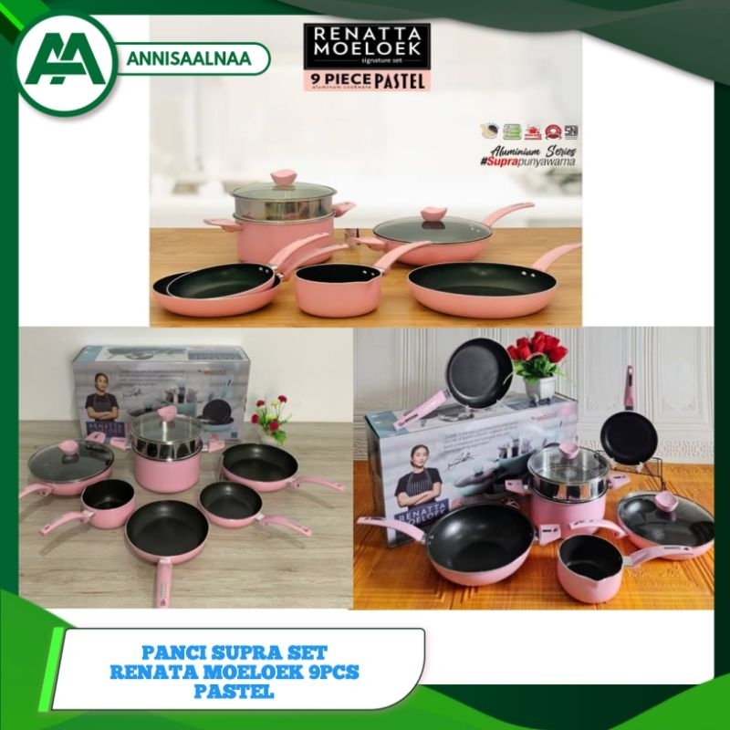 Panci Set 9pcs Renata Moeloek / New Panci Supra 9pcs Pastel / Supra Panci Set Cookware 9pcs Alumuniu