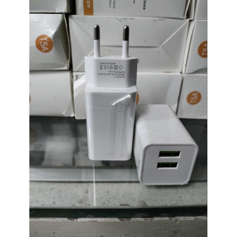 Batok Kelapa Cas Adaptor Charger 2 USB 1 USB