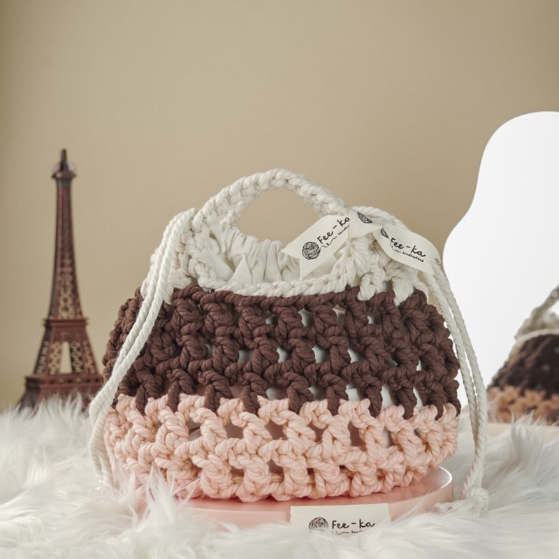 Peachy bag, cotton net bag, handmade crochet bag
