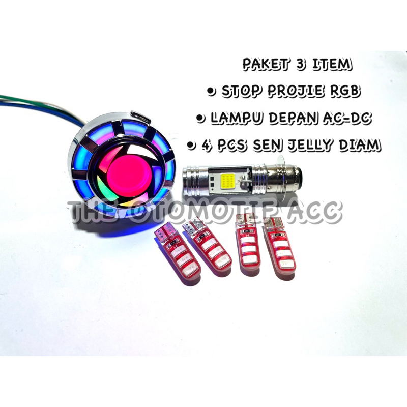 [ Paket 3 Item] Lampu Motor Lampu Stop Projie Bulat Running Plus Lampu Depan Motor H6 AC- DC + 4pcs Sein Jelly Diam