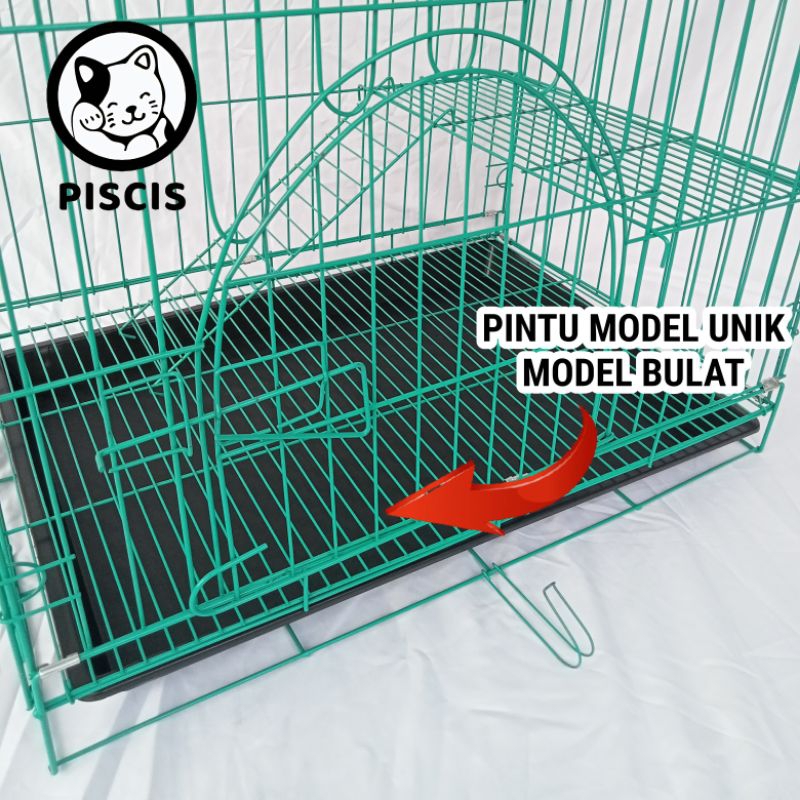 SANGKAR KUCING BURUNG MODEL ATAP RUMAH PINTU BULAT UNIK 61X42X66 BESI TEBAL FREE TATAKAN KOTORAN PLASTIK TINGKAT