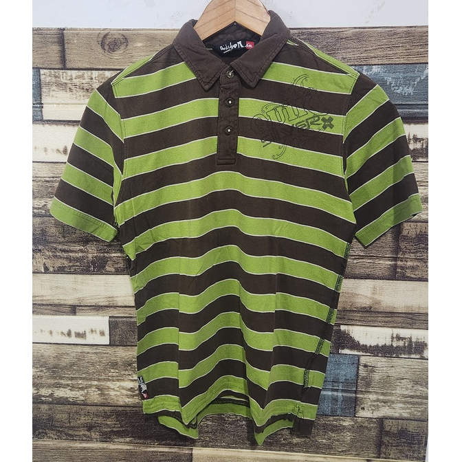 Quicksilver Polo Shirt Salur Coklat Hijau ( Size S )