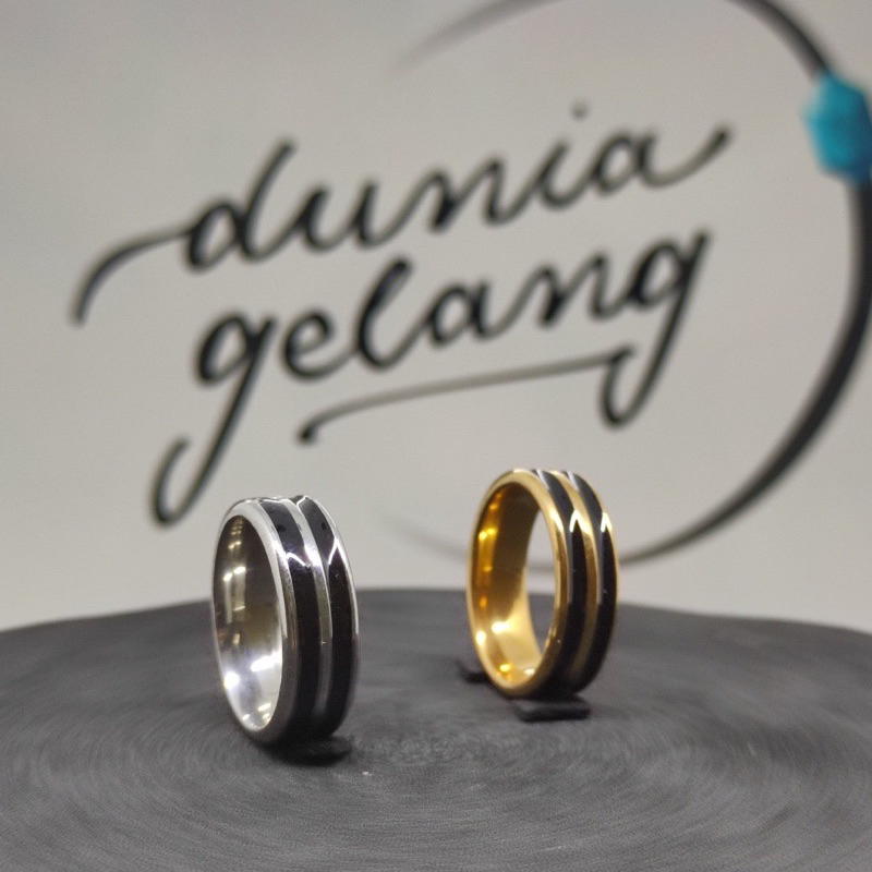 COD || CINCIN TITANIUM GARIS HITAM SILVER GOLD / CINCIN PRIA WANITA ANAK COUPLE