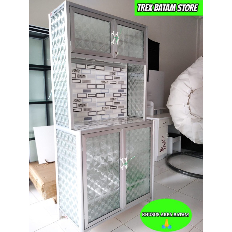 LEMARI RAK PIRING ALUMINIUM KACA POLO 2 PINTU (BATAM)