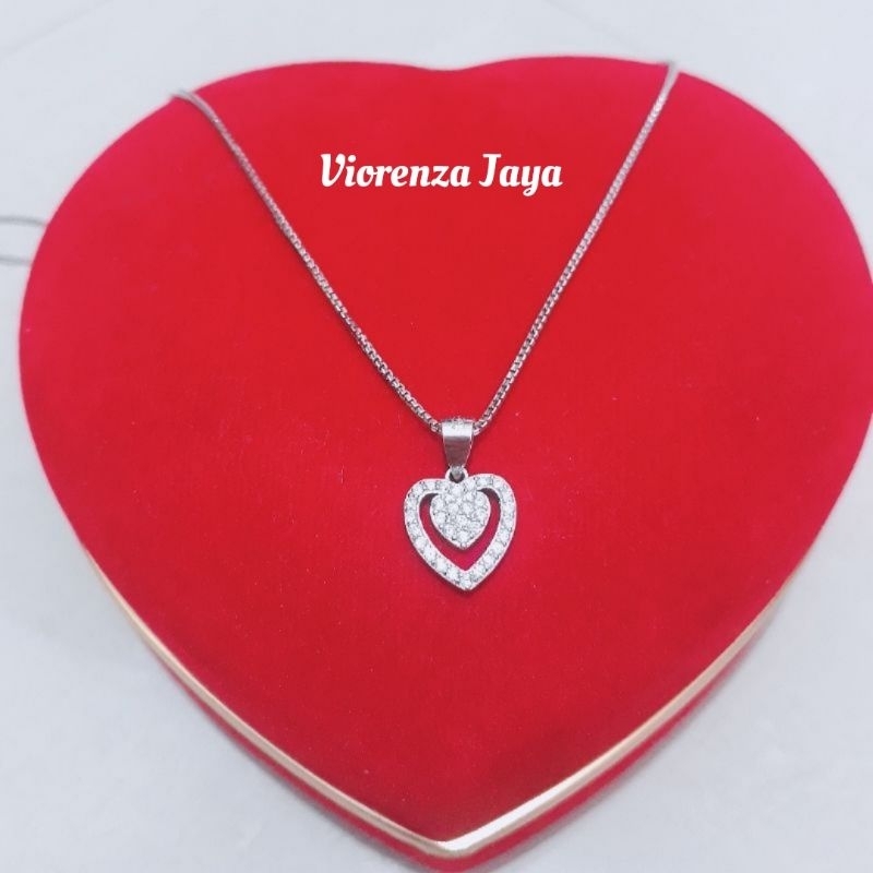 KALUNG + LIONTIN LOVE PERAK 925 / KALUNG SILVER 925 LAPIS EMAS PUTIH  /AS2
