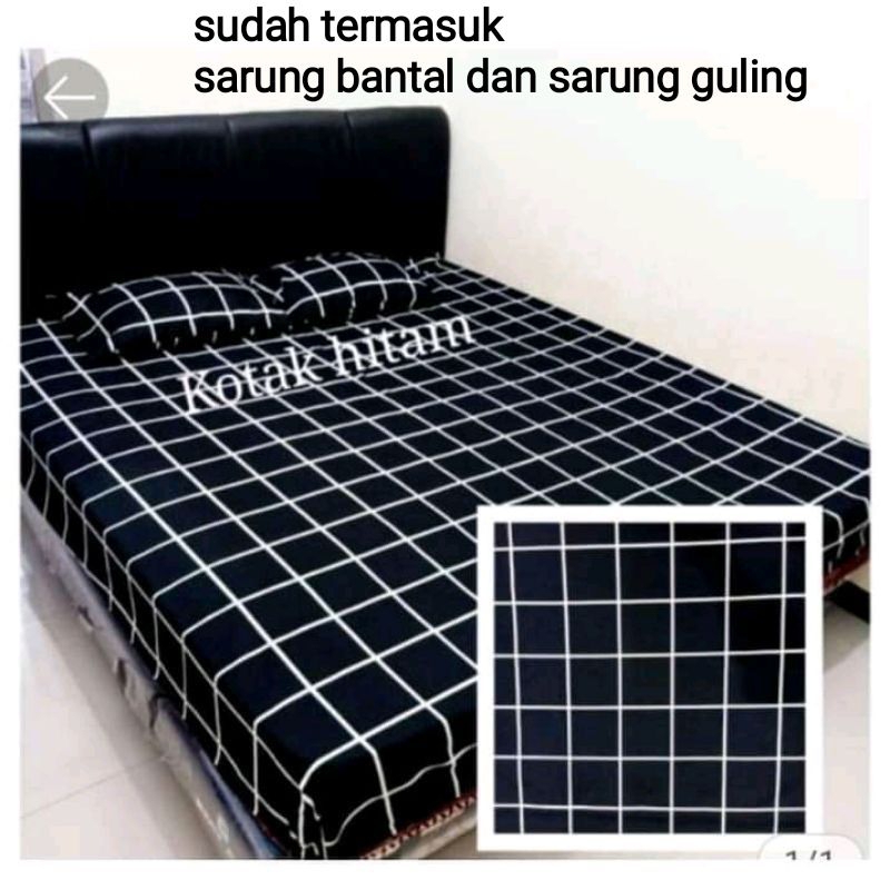 sprei motif aesthetic ukuran 180x200/160x200/140x200/120x200/90x200 sprei kotak hitam abu biru putih