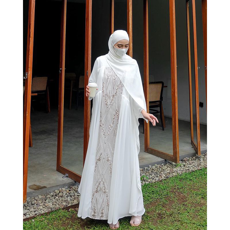 Ready stock kaftan lebaran - abaya lebaran - abaya putih - kaftan putih