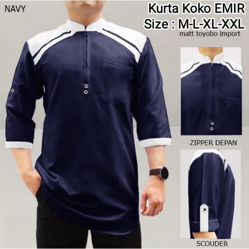 (NEW) EMIR - BAJU KURTA KOKO EMIR DEWASA PRIA LAKI MUSLIM LENGAN TANGAN 3/4 UKURAN SIZE M L XL XXL J