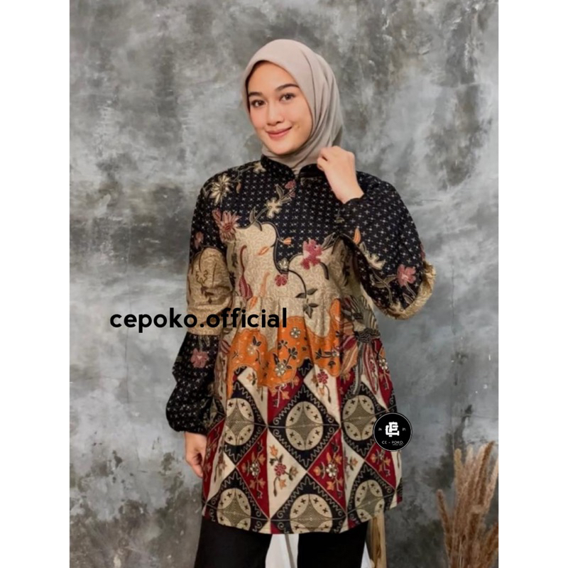 tey-17 Batik wanita ASJ SA HRB026 Kenongo Kemeja Tosca Pendek