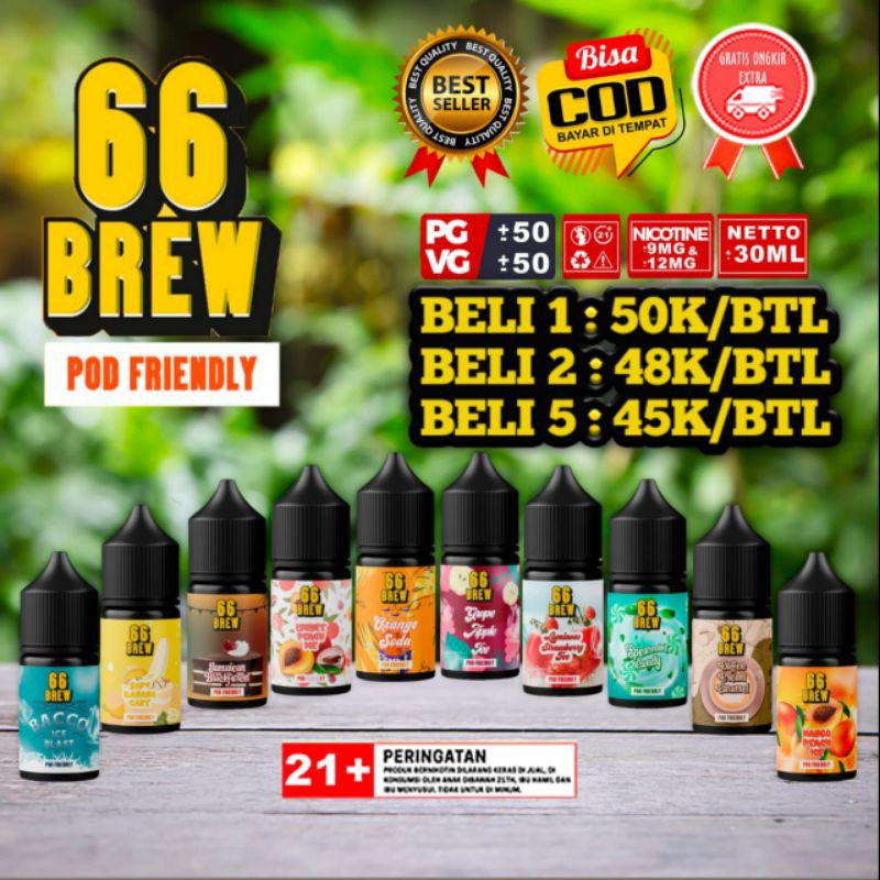 LIQUID 66BREW LIQUIDS POD FRIENDLY 30ML NIC 9MG DAN 12MG ORIGINAL RESMI