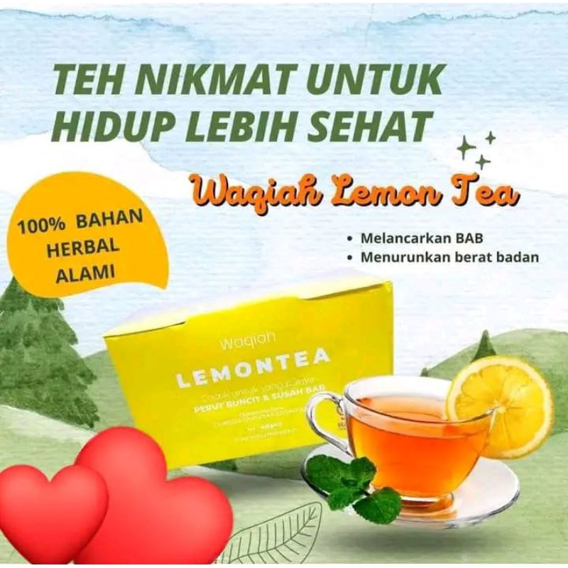 

Waqiah Lemontea. Teh pelangsing. Teh herbal rasa lemon. beli 2 box free 1 pouch imut