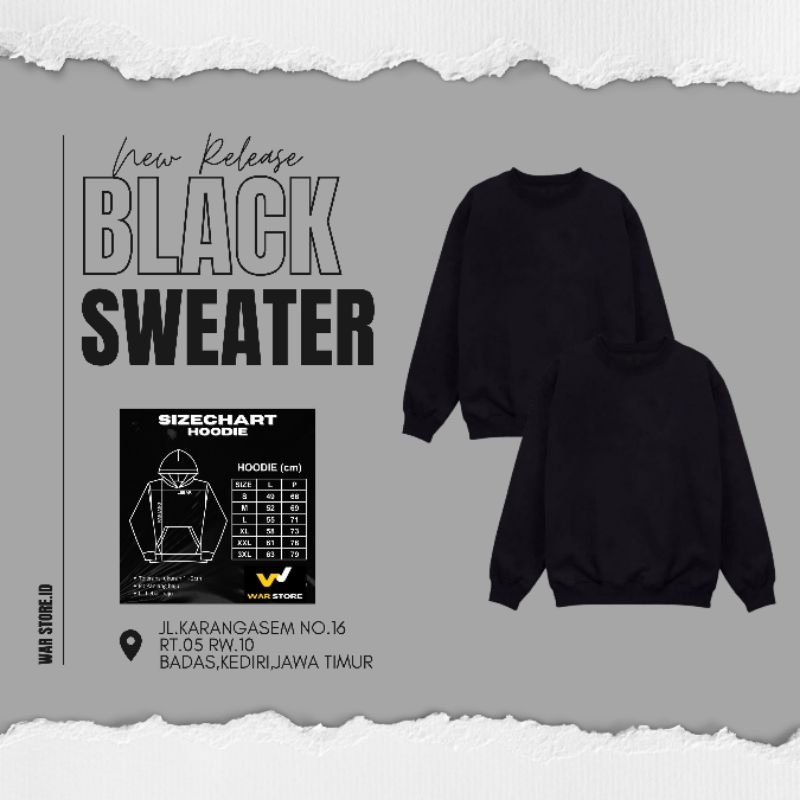 SWEATER CREWNECK POLOS | SWEATER POLOS HITAM PRIA WANITA