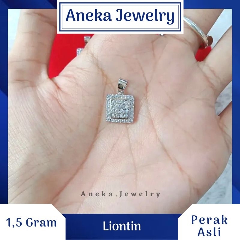 Liontin Kotak Cor Full Mata, Sepuh Emas Putih, Perak 925