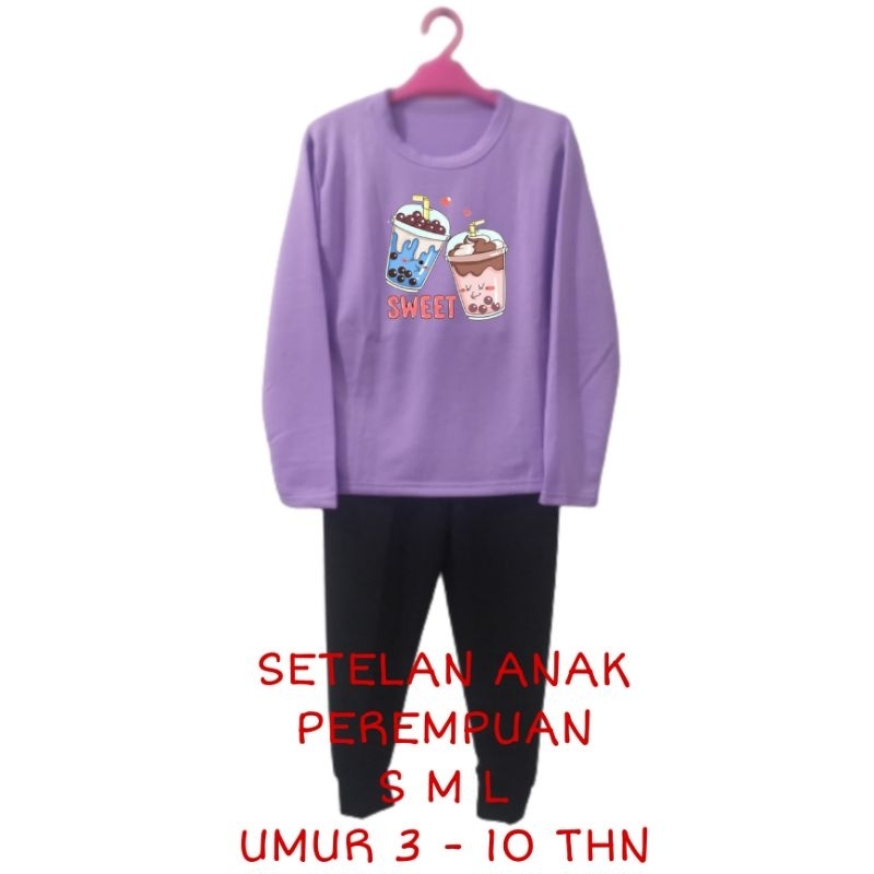 Setelan Anak Perempuan Kaos Lengan panjang dan Celana panjang Terbaru 2022 One Set Baju Tidur Santai Anak Cewek Kekinian Murah Korea Style Size S 3 4 5 Tahun M 5 6 7 Tahun L 8 9 10 Tahun Boba sweet