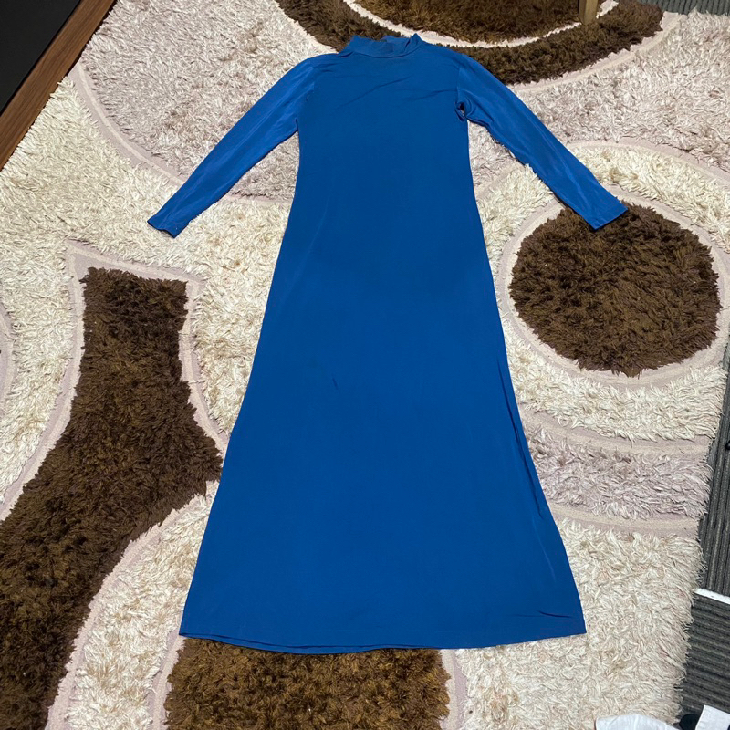 long dress inner manset gamis biru zoya preloved