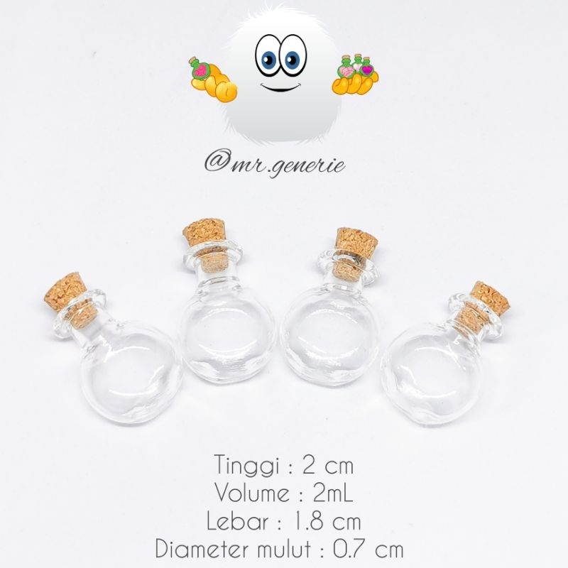 Mr.Generie 2mL Round Cork Bottle / Botol kaca mini 2 mL bulat / botol kaca tutup gabus cork / 2ml 2 