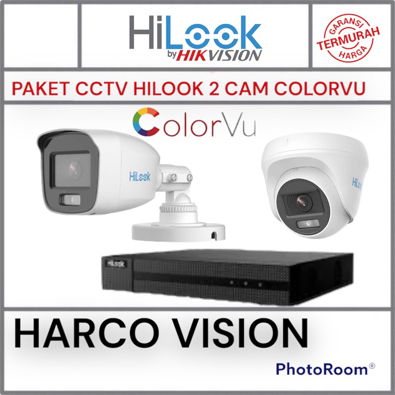 PAKET KAMERA CCTV COLORVU HILOOK 2MP 2 CAMERA 4 CH CHANNEL 1080p FULL HD KOMPLIT SIAP PASANG 4ch 4channel