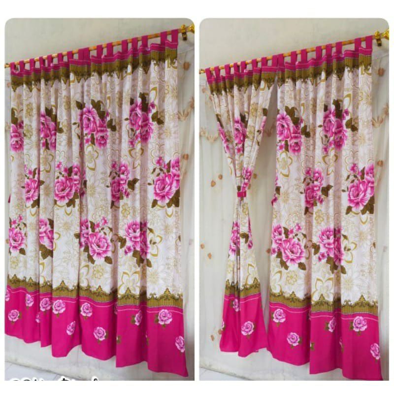 Gorden Hordeng Pintu Tali Motif Pink Laura