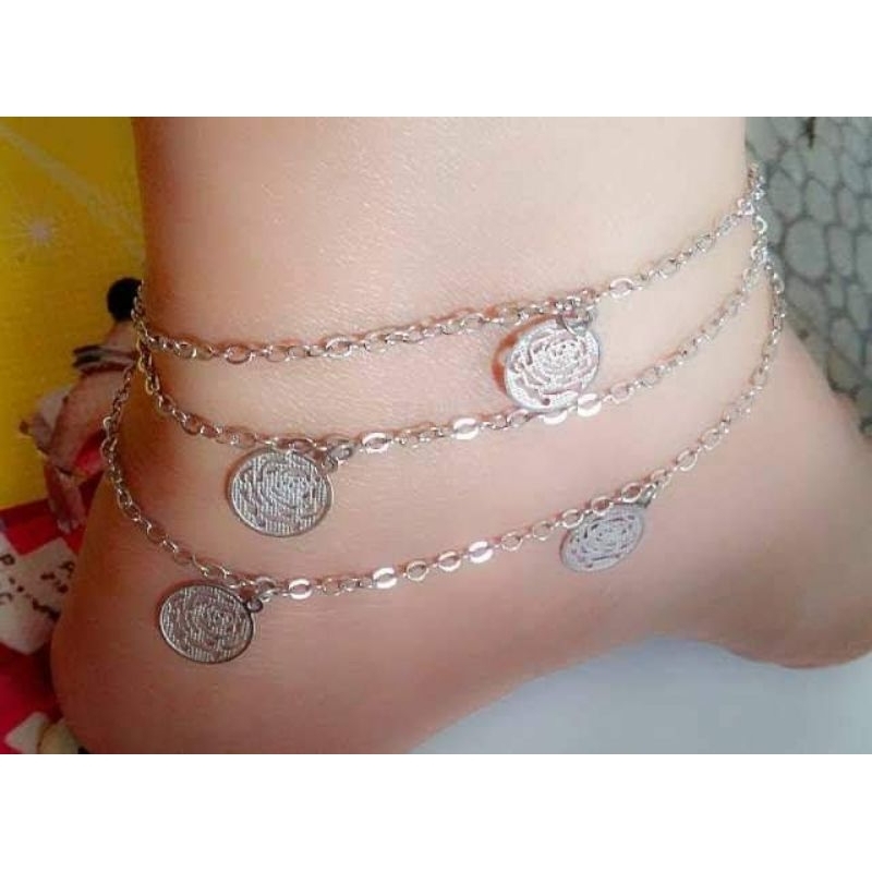 gelang kaki titanium wanita dewasa import 3 susun ala india anti karat 25cm